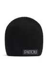 Patou Black Textured Logo Beanie Hat In Black