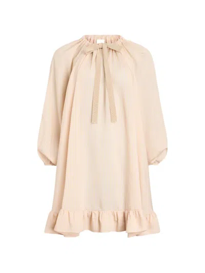 Patou Bow-detailed Striped Lyocell And Silk-blend Mini Dress In Neutral