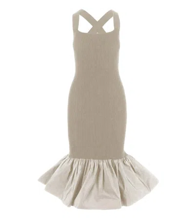 Patou Beige Ruffled Knitted Midi Dress In Brown