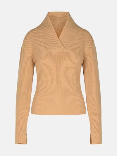 PATOU BEIGE WOOL BLEND TURTLENECK SWEATER