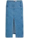 Patou Cotton Denim Belted Midi Skirt Clothing In 蓝色