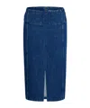 Patou Belted Denim Midi Skirt In Blue