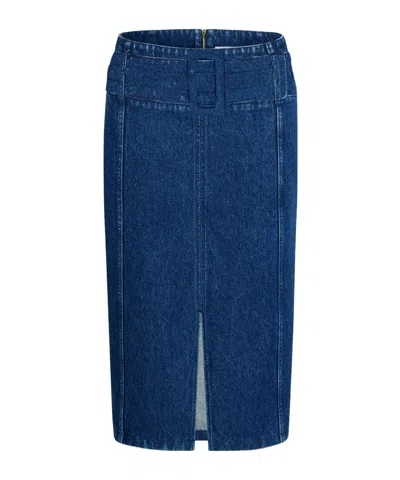 Patou Belted Denim Midi Skirt In Blue