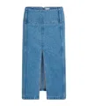 Patou Cotton Denim Belted Midi Skirt Clothing In Blue