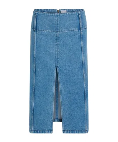 PATOU BELTED DENIM MIDI SKIRT