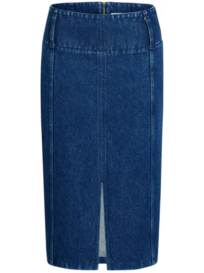 PATOU BELTED DENIM MIDI SKIRT