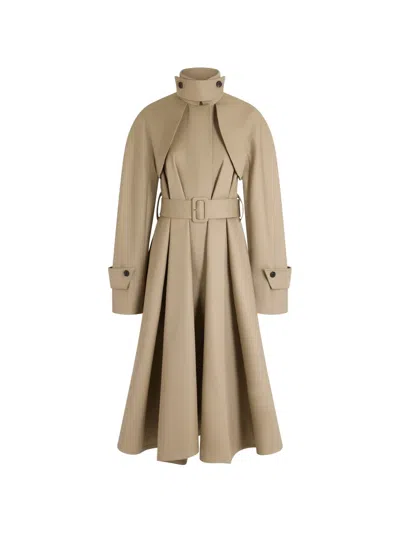 Patou Belted Long-sleeve Trench Coat In Brown
