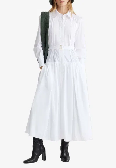 Patou Belted Maxi Shirt Dress In White