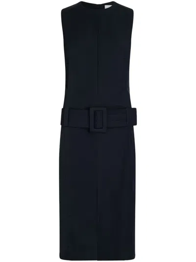 Patou Belted Twill Midi Dress In Black