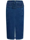 Patou Waist Belt Slit Front Denim Skirt In Blue