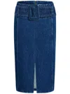 Patou Waist Belt Slit Front Denim Skirt In Blue
