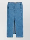 Patou Cotton Denim Belted Midi Skirt Clothing In Blue