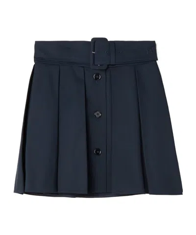 Patou Belted Pleated Cotton-twill Mini Skirt In Blue