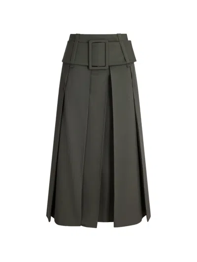 Patou Belted Pleated Midi Skirt In Green