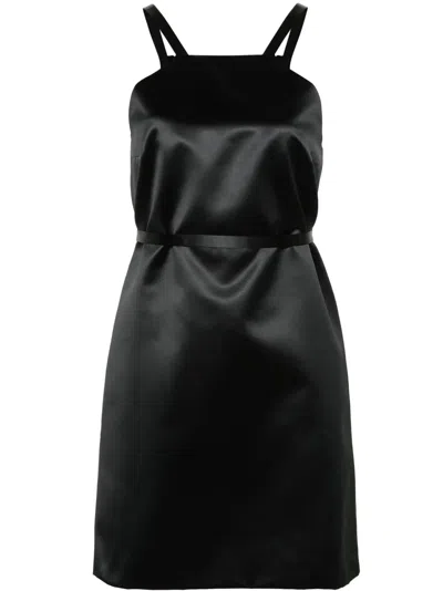 Patou Belted Satin Mini Dress In Black