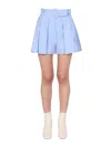 Patou Pleated Belted Shorts In Azure