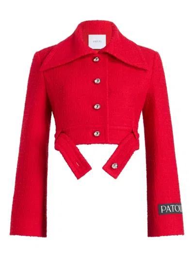 Patou Button-down Cropped Tweed Casual Jacket In Red