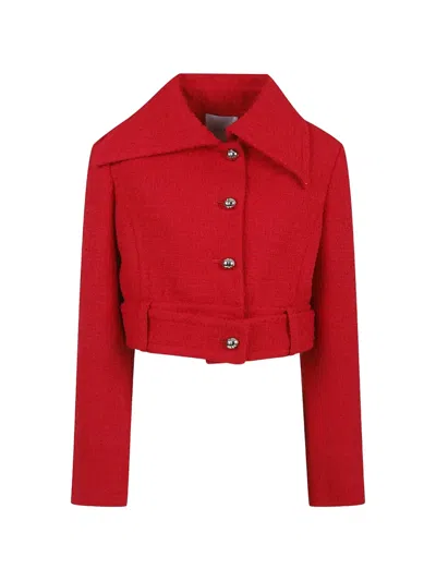 Patou Belted Tweed Jacket In Red