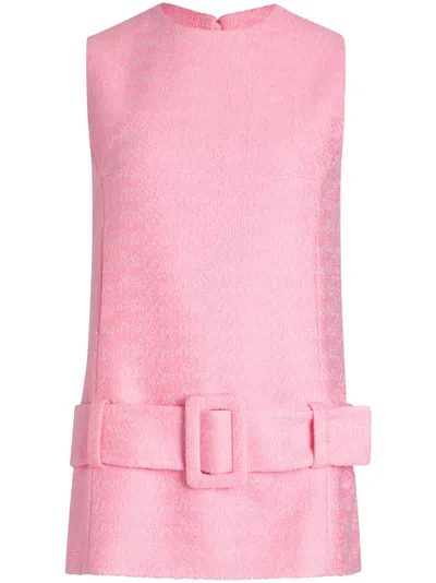 Patou Belted Tweed Mini Dress In Pink