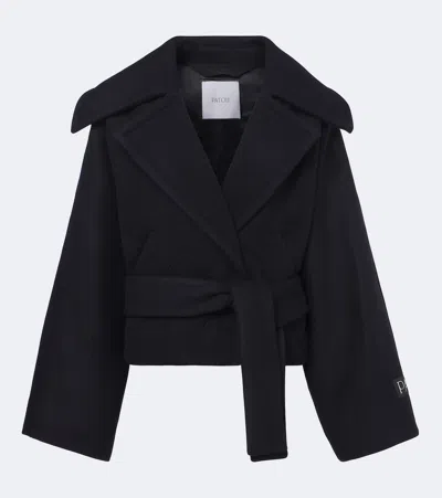 Patou Belted Wool And Silk Peacoat In Black