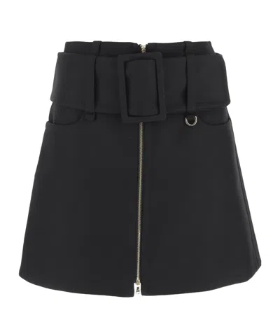 Patou Belted Zip-front Mini Skirt In Black