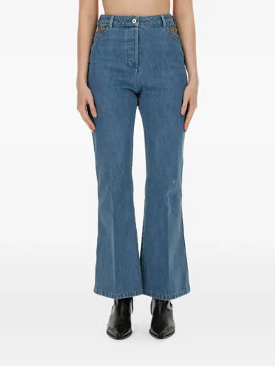 Patou Denim Flared High Rise Jeans In Blue