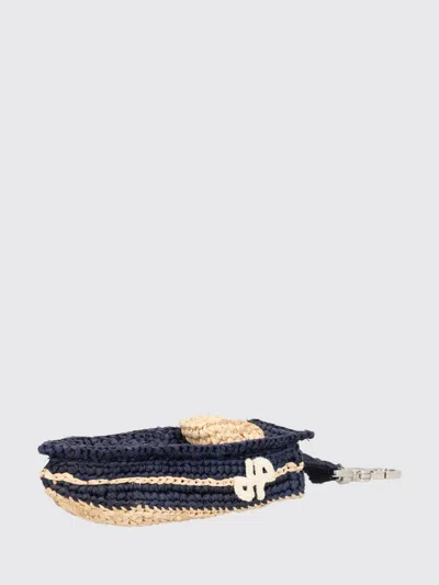 Patou Bicolor Crochet Raffia Keychain With Embroidered Logo In Blue