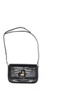 Patou Crocodile Texture Shoulder Bag With Adjustable Strap In Black