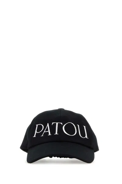 PATOU BLACK COTTON BASEBALL CAP