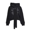 Patou Black Cotton Cropped Medallion Hoodie With Logo Embroidery