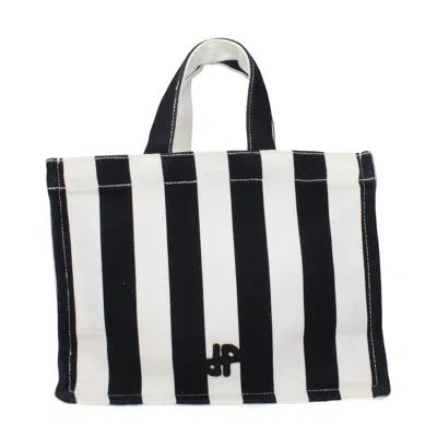 Patou Striped Canvas Tote Bag In Black