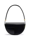 Patou Leather Shoulder Bag With Adjustable Strap In Black