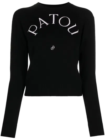 PATOU BLACK LOGO-PRINT WOOL-BLEND JUMPER