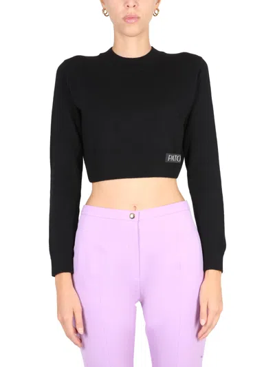 PATOU BLACK MERINO WOOL BLEND SWEATER
