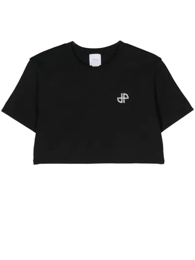 Patou Logo-embellished Cotton Cropped T-shirt In Black