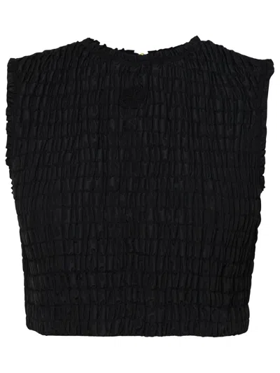 Patou Textured Smock Detail Sleeveless Top In Black