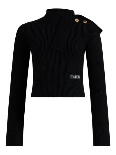 PATOU BLACK RIBBED SHORT SHIRT PATOU