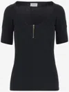 Patou Black Scoop Neck Ribbed T-shirt In Black