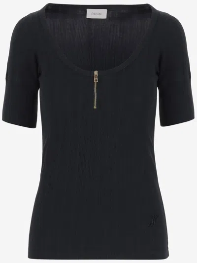 Patou Black Scoop Neck Ribbed T-shirt