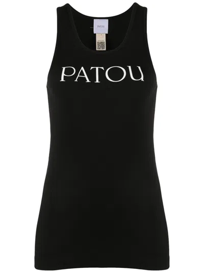 Patou Black Cotton Scoop Neck Logo Tank Top