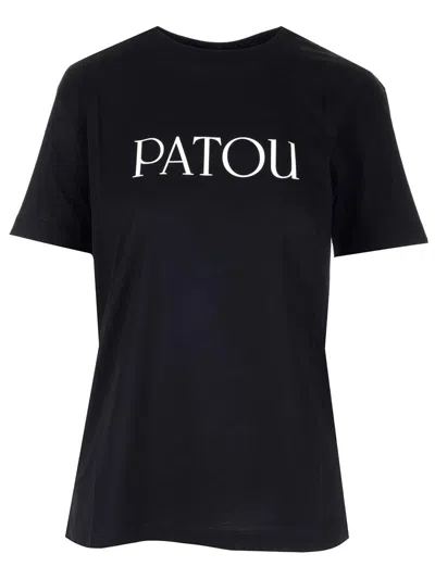 PATOU BLACK T-SHIRT WITH WHITE LOGO