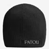 Patou Black Textured Logo Beanie Hat In Black