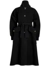 Patou Ribbed-collar Tied-waist Coat In Black