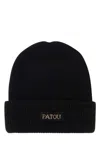 Patou Logo Ribbed Wool Beanie In Black