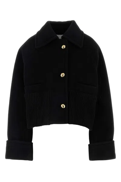 Patou Cropped Recycled Wool Coat In Black