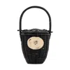 Patou Logo Plaque Wicker Bucket Bag In Black