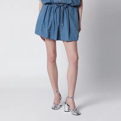 Patou Bloomer Mini Skirt In Blue Cotton-blend Denim