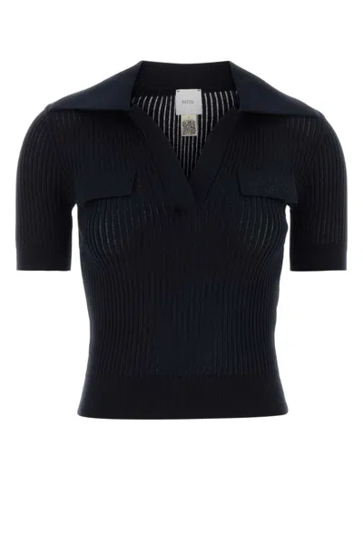 Patou Blue Embroidered Shirt Collar Polo