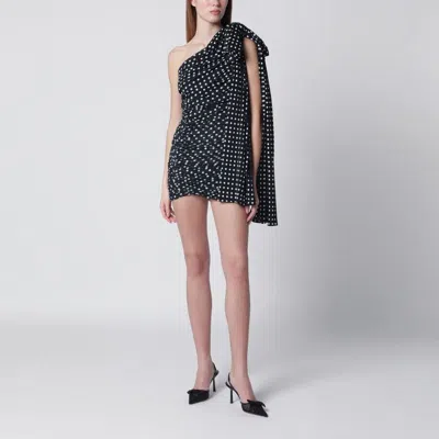 Patou Blue Polka Dot Draped Oneshoulder Dress In Black