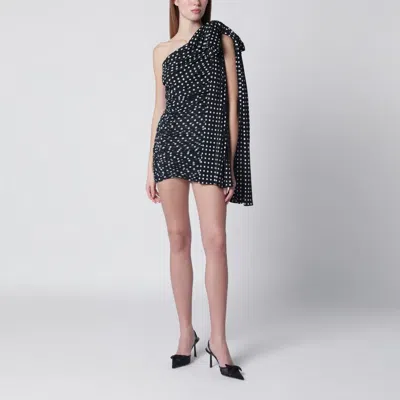 Patou Blue Polka Dot Draped One-shoulder Dress